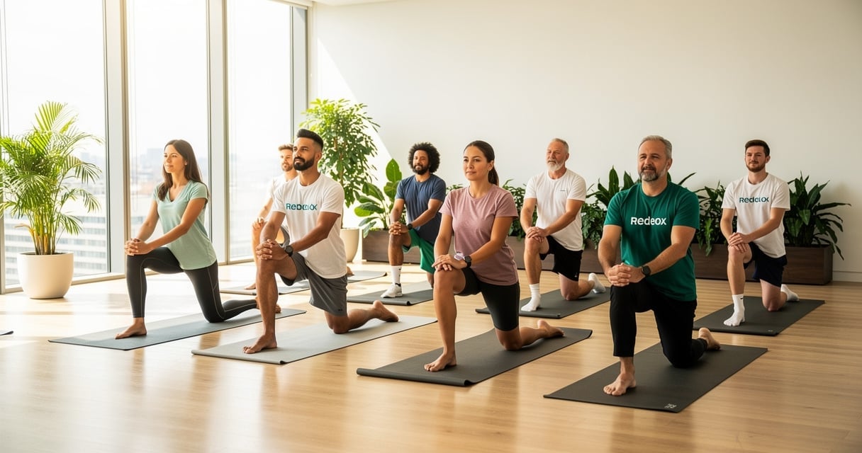 Equipe en seance de yoga collectif pendant la Semaine du Sport et du Bien-etre en Entreprise
